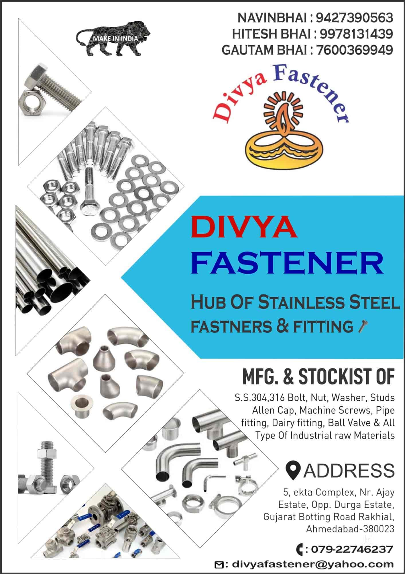 Divya Fastners in Rakhial,Ahmedabad Best Stainless Steel Nut Bolt