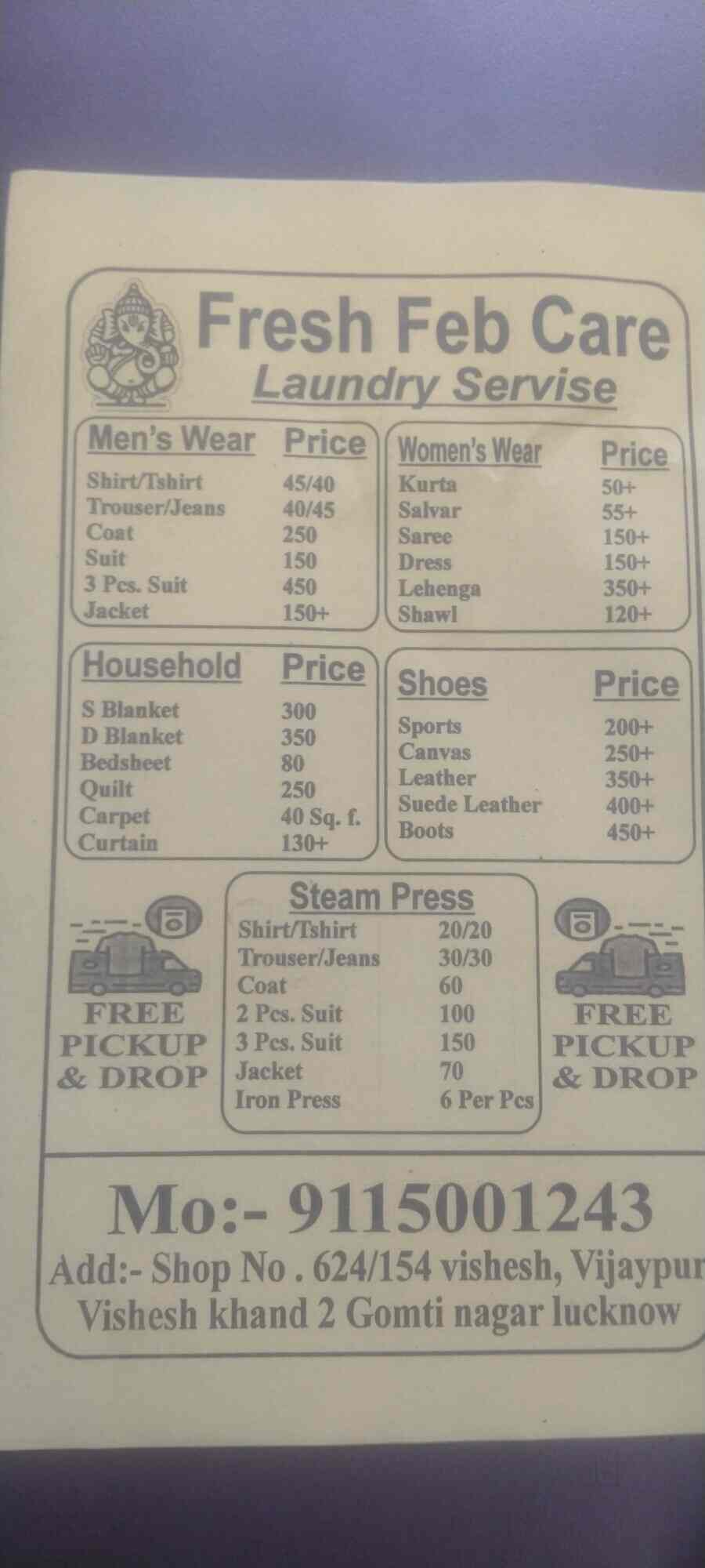 Fresh Feb Care Dry Cleaning Services in Gomti Nagar,Lucknow Best